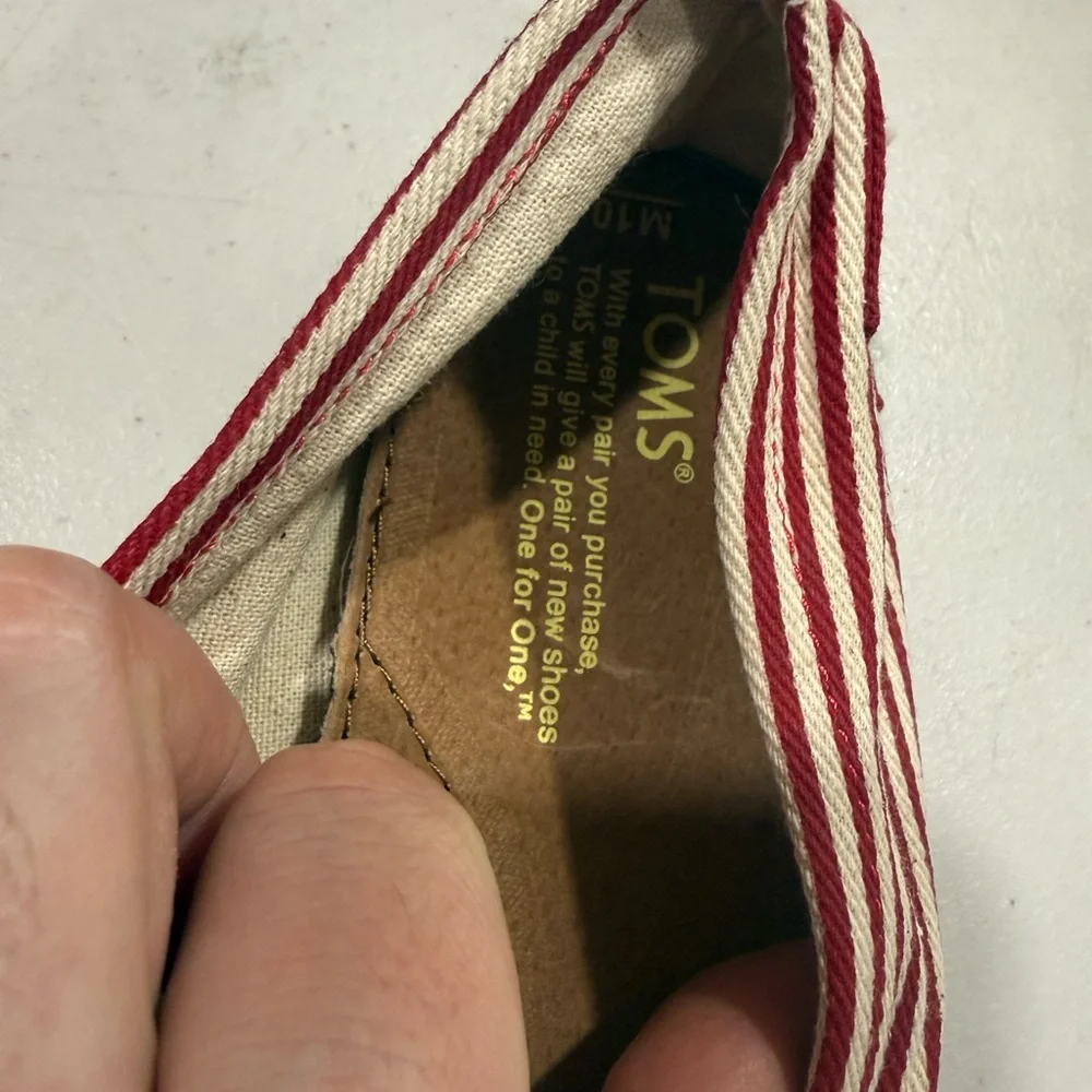 Toms Red and White Canvas Slip-Ons Mens Size 10